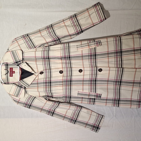 Cotton Plaid Coat, Lined, Black And Cream, Large Buttons, Merona, Sz 8, NWOT - Picture 8 of 14